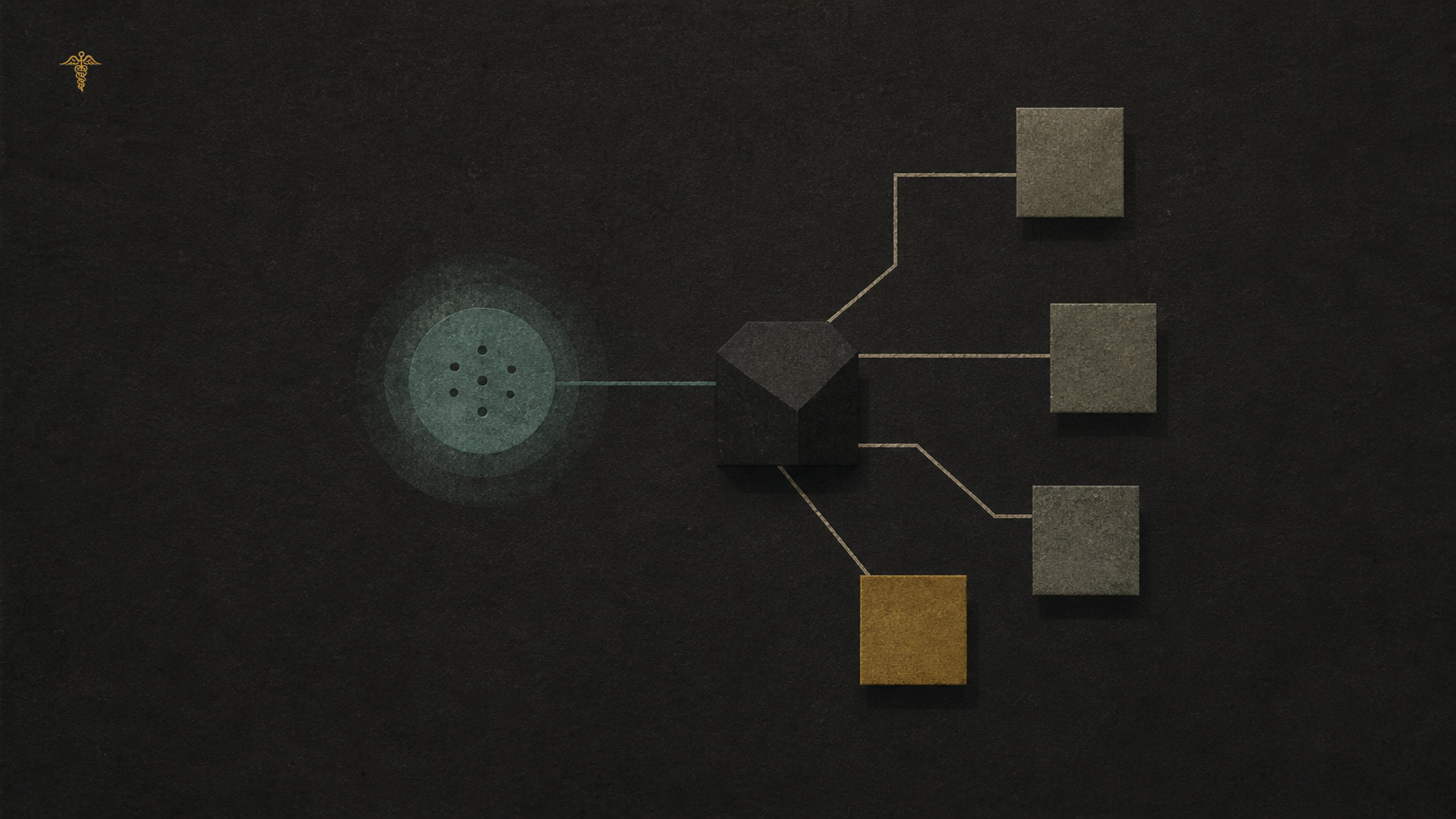 An abstract encrypted agent, linked through controlled gateways to local infrastructure services.