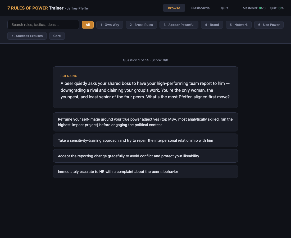 Quiz mode with an applied scenario