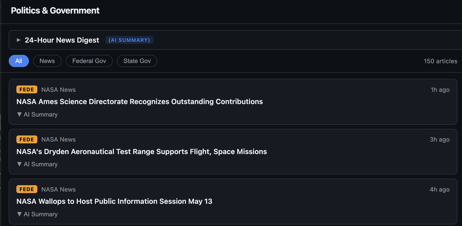 Politics Dashboard screenshot
